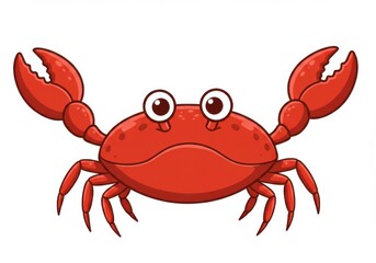 A cartoon illustration of a red crab with large claws raised up isolated on white background