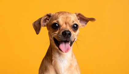funny litllte dog at orange background