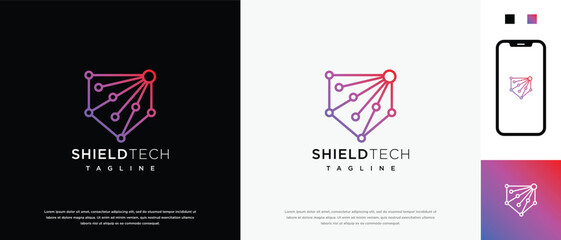 Security shield technology logo design template. Shield digital technology logo design vector icon	
