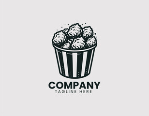 Bucket of crispy fried chicken vector logo illustration. Flat colorful food design for fast food restaurant branding.