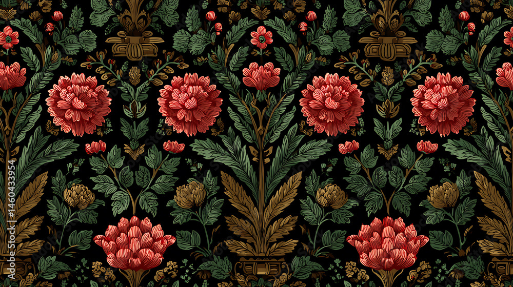 Poster vibrant traditional indian block print pattern with repeating floral motifs in earthy tones for text