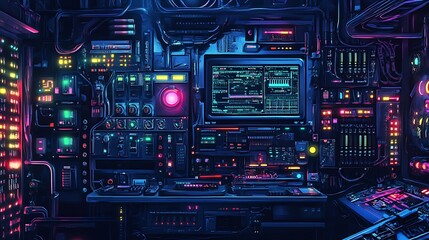Fototapeta premium Intricate futuristic technology room scene.