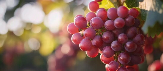 Cluster of vibrant red grapes bathed in warm sunlight, symbolizing harvest