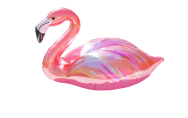 Shiny inflatable flamingo float with a glossy surface designed for poolside relaxation isolated on white background PNG