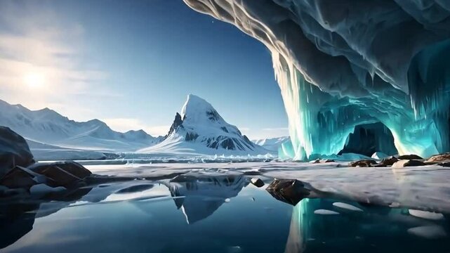 Turquoise Ice Cave - 4K Snowy Mountain Background Video Loop