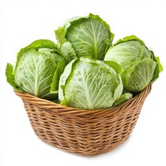 Fototapeta premium Cabbages in a basket still life on a white background