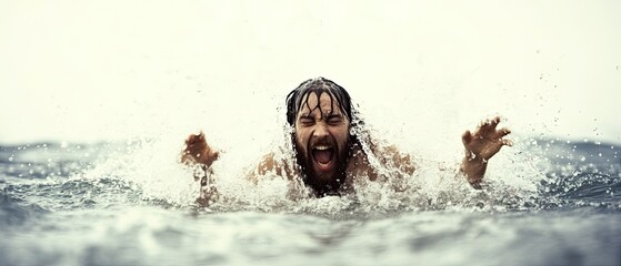 Man screaming in water