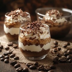 Tiramisu dessert in glass cups on a white background