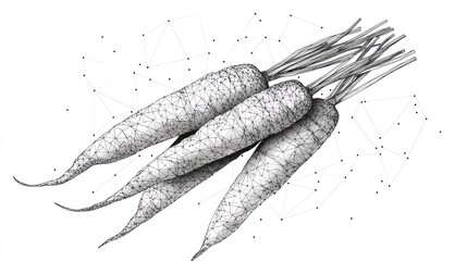Artistic digital render of fresh carrots with a polygonal mesh style illustration