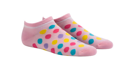 Colorful polka dot ankle socks displayed on a clean surface, showcasing vibrant patterns and a playful design