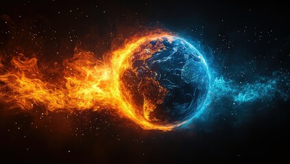 Obraz premium Burning Freezing Planet Earth.