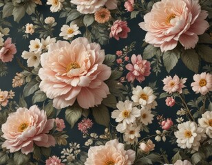 Elegant vintage floral wallpaper with faux blooms  , autumn, home decor