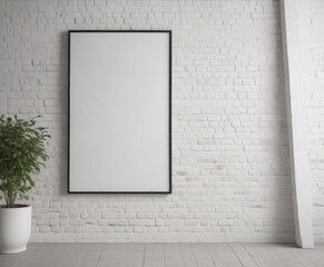 Stylish poster mockup clipped to wall, white brick backdrop,  brick,  frame,  interior design