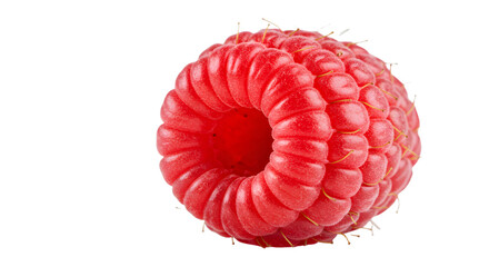 Fresh red raspberry isolated on a white background, showcasing its vibrant color and detailed texture, perfect for food photography