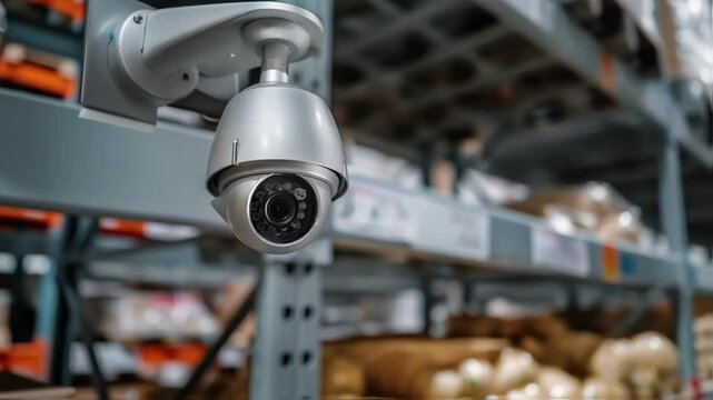 Surveillance camera footage monitoring the entrance of a cold storage facility emphasizing security measures for valuable perishable goods.
