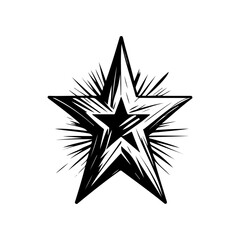 Stylized star burst design featuring dynamic black and white abstract rendering