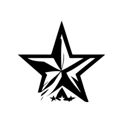 Stylized star emblem design with smaller stars in a black and white sketch