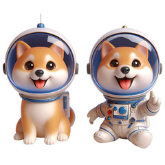 Cute and happy 3d shiba inu astronaut isolated on white background, digital art © adobe