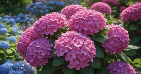 Vibrant hydrangeas, colorful blooms, garden decor , white, background, closeup
