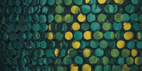 Abstract geometric halftone backdrop  Blue, green, yellow circles  , vector, optical, yellow