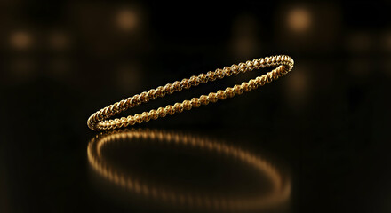 Gold Bangle Bracelet Floating on Glossy Surface Jewelry Fashion