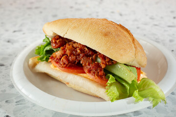 A view of a chicken bacon sandwich, from a popular warehouse grocery store.