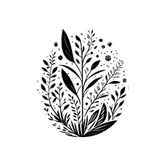 Elegant botanical illustration with detailed leaves, branches, and minimalist aesthetic