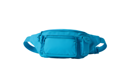 Vibrant blue fanny pack displayed on a plain background, showcasing its design and functionality for outdoor activities