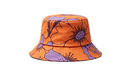 Vibrant orange bucket hat with floral patterns placed against a clean white background, ideal for summer fashion shoots