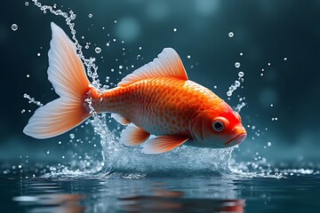 Dynamic goldfish leaping from water underwater world wildlife photography serene atmosphere