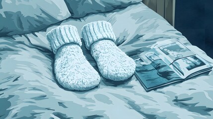 A minimalist home scene with warm socks by the bedside