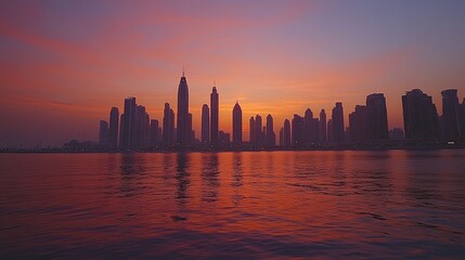 Dubai Downtown City Skyline Featuring Modern Luxury Skyscrapers at Dusk