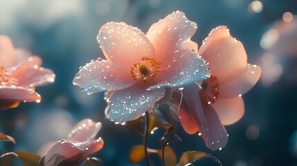 Fototapeta premium Crystal dewdrops on flowers
