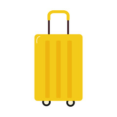 Bright yellow suitcase ready for travel at the airport or train station