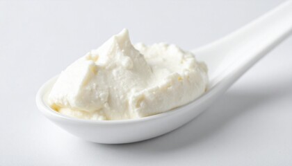 Creamy White Dairy Product in a Spoon Close Up Shot Delicious Healthy Food Texture