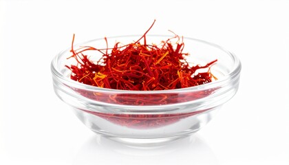 Fototapeta premium Red Saffron Threads in a Glass Bowl Close Up Shot Premium Culinary Spice