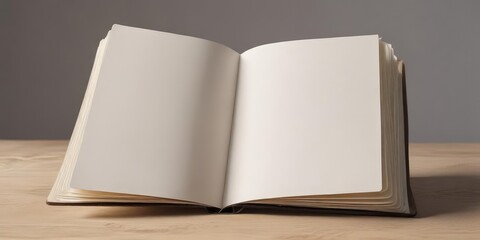 Open vertical photo album showcasing empty pages for customization , design template, open, album mockup