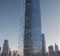 Sleek glass skyscraper rising, city skyline backdrop,  architecture,  steel