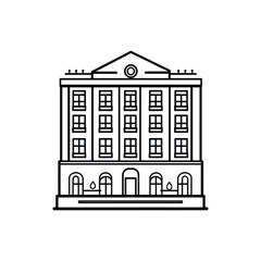 Building Icon Line Art, Architectural Facade, Outline Building Design with Transparent Background