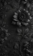 Intricate black charcoal floral wallpaper, textured, elegant  , stylish, dramatic, surface