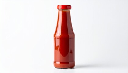 Red Tomato Ketchup Bottle Isolated on White Background for Food Packaging Design