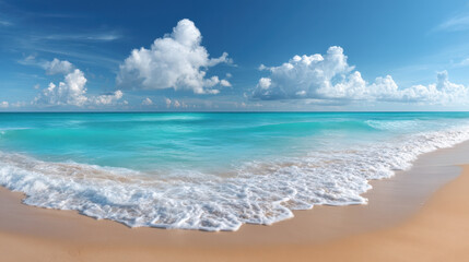 Fototapeta premium Beautiful beach with turquoise water and white clouds in the blue sky