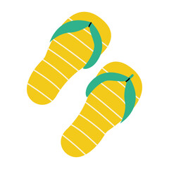 Yellow flip flops with green straps on a white background for summer vibes