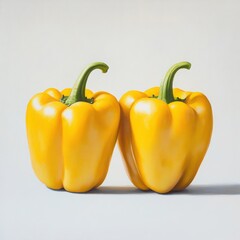 Two yellow bell peppers close up on a white background