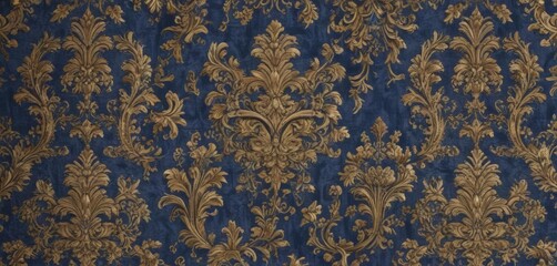 Intricate damask floral wallpaper, royal blue & gold , vintage, design