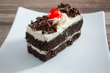 A view of a Black Forest cake slice.