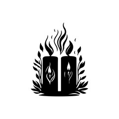 Intricate black and white candle illustration with decorative plant details