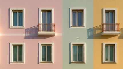 Pastel facade with simple details, a clean urban backdrop. Minimalist charm in soft daylight.
