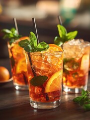 Close-up of refreshing chilled beverages