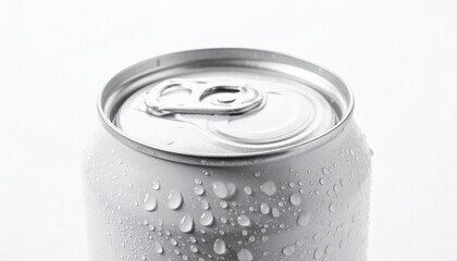 Close up of a Cold Aluminum Beverage Can with Condensation Perfect for Refreshing Drink Ads